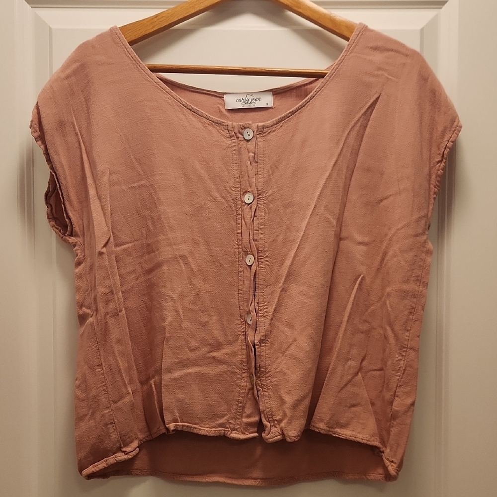 CJLA Women's Mauve Button-Down Linen Blend Shirt